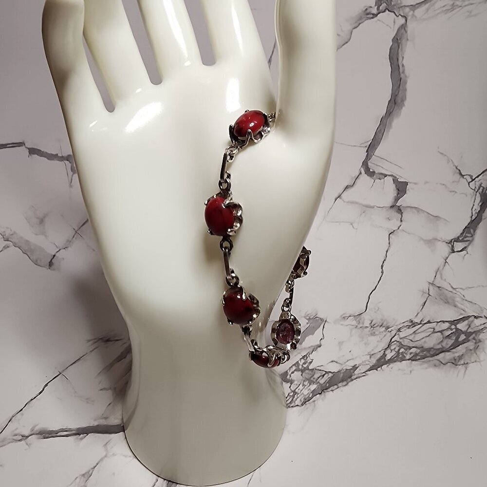 925 Silver Red Jasper Toggle Bracelet